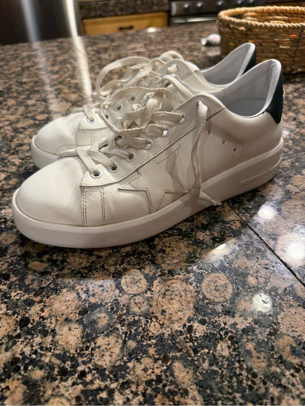 Golden Goose White Leather Sneakers with Black Heel Tab